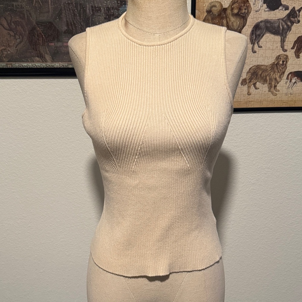 Commense Cream Ribbed Tank Top